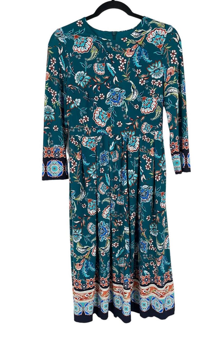 Eliza J dress floral patterned long sleeve midi teal size 6